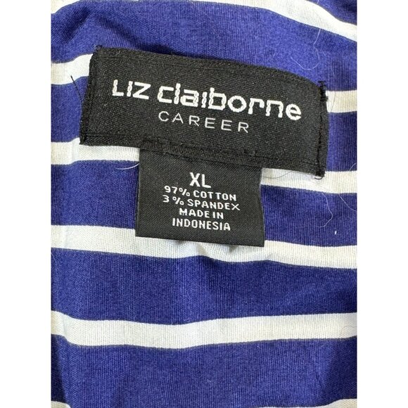 Liz Claiborne blouse Women's XL Blue & White Striped Sleeveless Button Up top - Picture 8 of 12